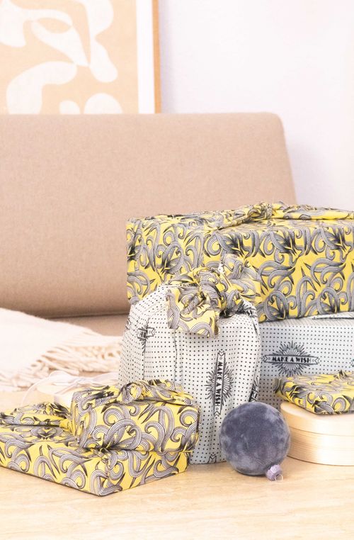 FabRap Sunshine Nouveau & Make A Wish Double Sided/Furoshiki/Reusable Gift Wrapping/Eco Wrap/Gift Wrap/Nachaltig Geschenkverpakung